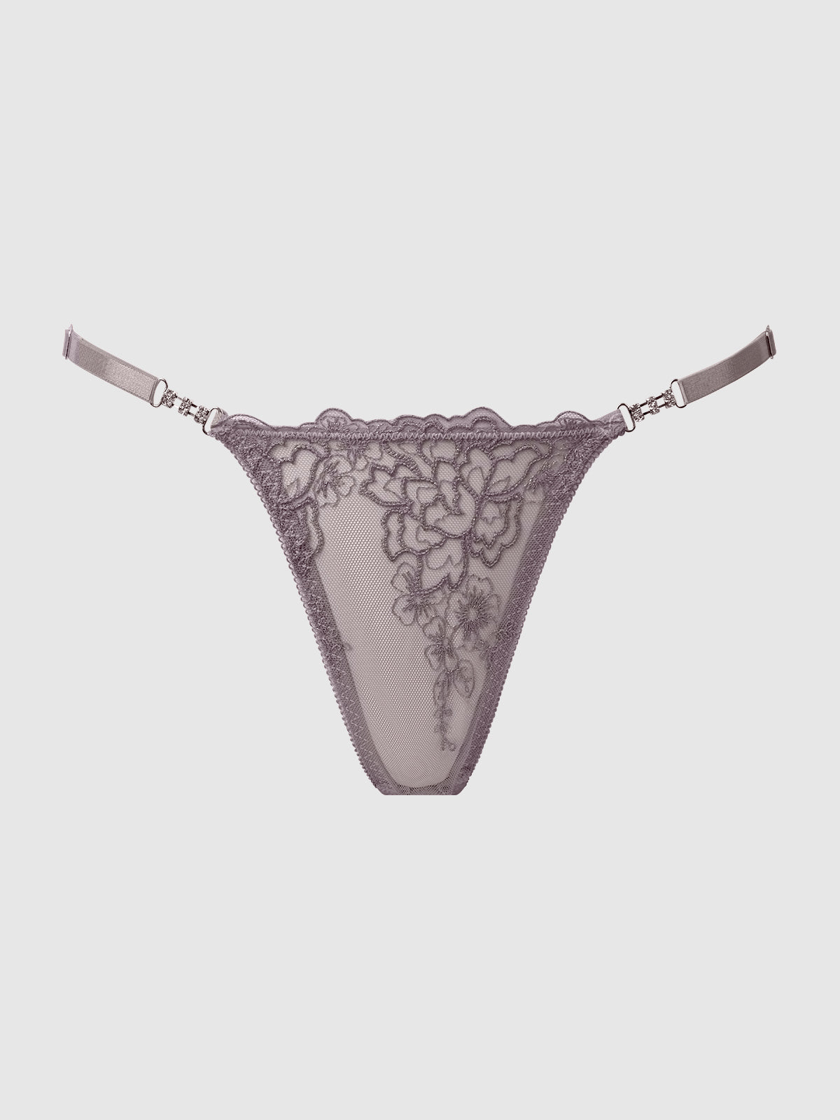 House of Desire Eden Embroidered Lace Crotchless Thong Grey