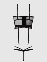 House of Desire Dragon Satin Open Cup Corset & Crotchless Thong Set Black Dragon