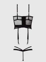 House of Desire Queen Dragon Satin Open Cup Corset & Crotchless Thong Set Black Dragon