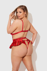 House of Desire Dragon Satin Skirted Teddy Red Dragon