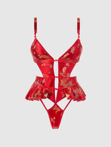 House of Desire Dragon Satin Skirted Teddy Red Dragon