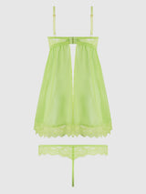 House of Desire Shavon Lace & Chiffon Babydoll & G-string Set Lime Green