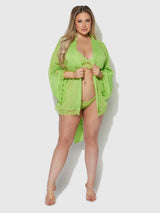 House of Desire Shavon Lace & Chiffon Robe, Bralette & G-string Set Lime Green