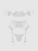 House of Desire Bridal Satin & Lace Strapless Bra, Garter Belt & Tanga Set Ivory