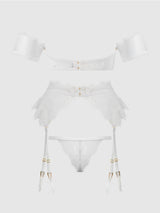 House of Desire Bridal Satin & Lace Strapless Bra, Garter Belt & Tanga Set Ivory