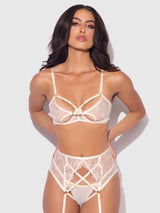 House of Desire Rosalie Embroidered Lace Open Cup Bra Set Pearl Ivory