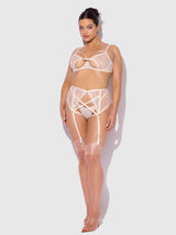 House of Desire Rosalie Embroidered Lace Open Cup Bra Set Pearl Ivory