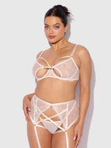 House of Desire Rosalie Embroidered Lace Open Cup Bra Set Pearl Ivory
