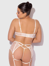 House of Desire Rosalie Embroidered Lace Open Cup Bra Set Pearl Ivory