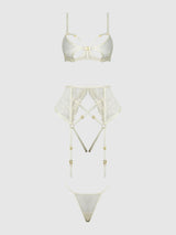 House of Desire Rosalie Embroidered Lace Open Cup Bra Set Pearl Ivory