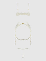 House of Desire Rosalie Embroidered Lace Open Cup Bra Set Pearl Ivory