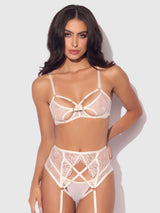 House of Desire Rosalie Embroidered Lace Open Cup Bra Set Pearl Ivory