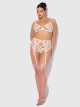 House of Desire Rosalie Embroidered Lace Open Cup Bra Set Pearl Ivory