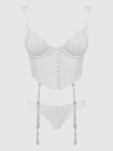 House of Desire Bridal Satin & Lace Bustier & Backless Hipster Set Ivory