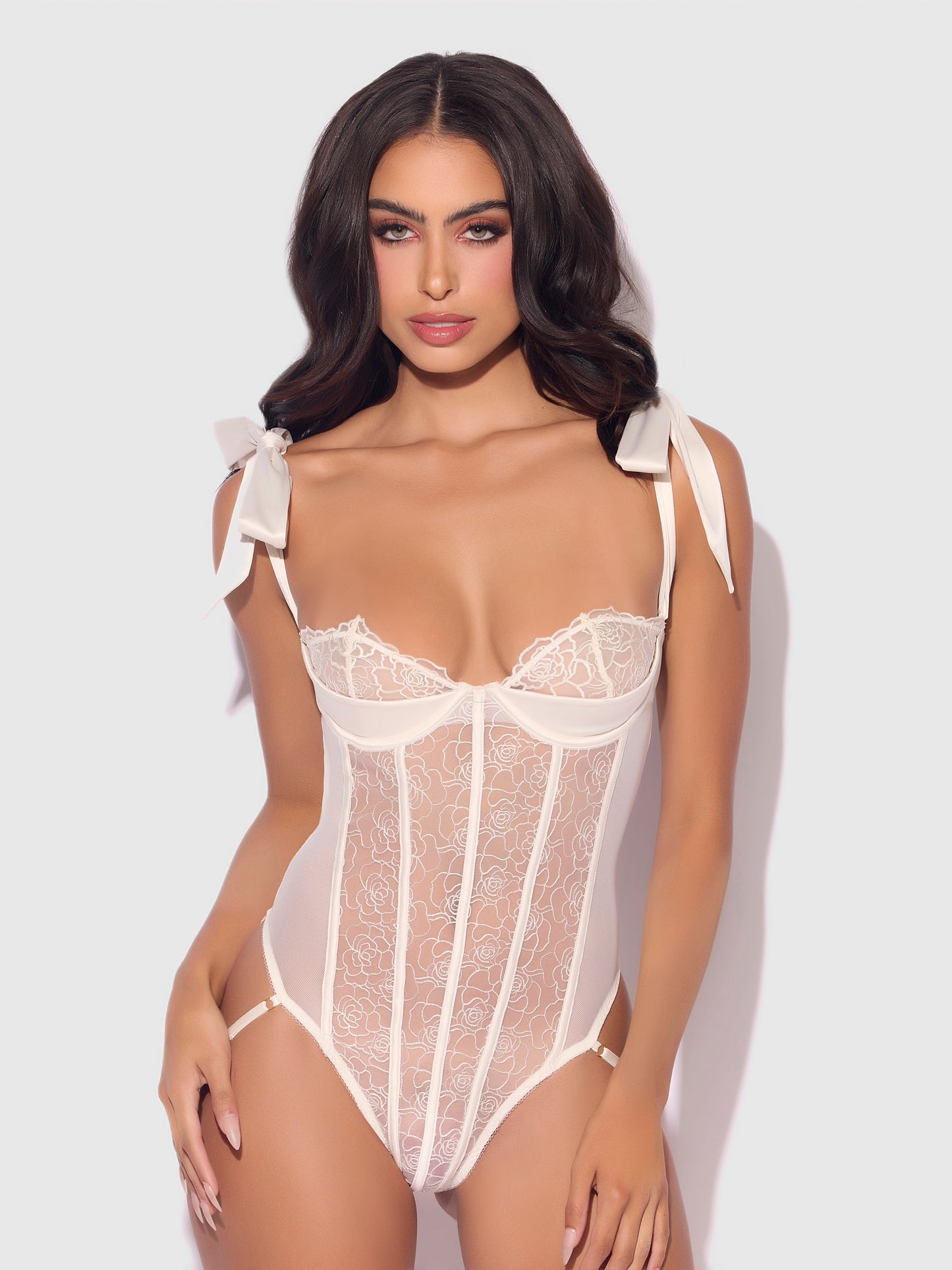 House of Desire Bridal Rosalie Embroidered Lace Teddy Pearl Ivory