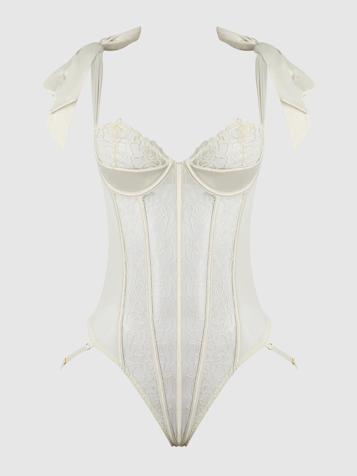 House of Desire Rosalie Embroidered Lace Teddy Pearl Ivory
