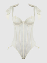 Rosalie Embroidered Lace Teddy Pearl Ivory