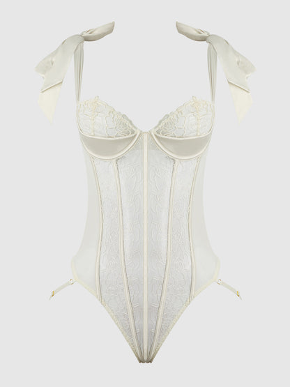 House of Desire Rosalie Embroidered Lace Teddy Pearl Ivory