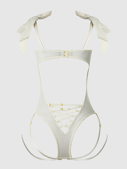 House of Desire Rosalie Embroidered Lace Teddy Pearl Ivory
