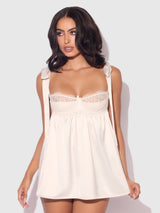 Rosalie Satin & Embroidered Lace Babydoll Set Pearl Ivory