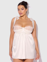Rosalie Satin & Embroidered Lace Babydoll Set Pearl Ivory