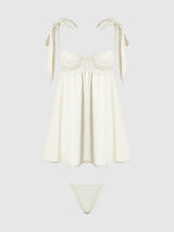 Rosalie Satin & Embroidered Lace Babydoll Set Pearl Ivory