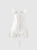 House of Desire Bridal Satin & Lace Chemise Set Ivory