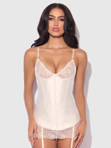 Rosalie Satin & Embroidered Lace Chemise Set Pearl Ivory