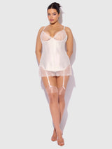 Rosalie Satin & Embroidered Lace Chemise Set Pearl Ivory