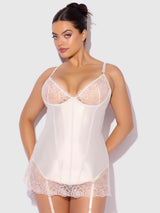 Rosalie Satin & Embroidered Lace Chemise Set Pearl Ivory
