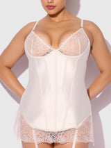 Rosalie Satin & Embroidered Lace Chemise Set Pearl Ivory