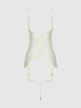 Rosalie Satin & Embroidered Lace Chemise Set Pearl Ivory