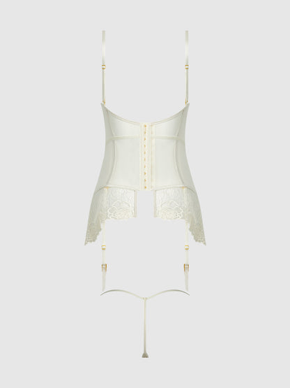 House of Desire Bridal Rosalie Satin & Embroidered Lace Chemise Set Pearl Ivory