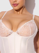 Rosalie Satin & Embroidered Lace Chemise Set Pearl Ivory