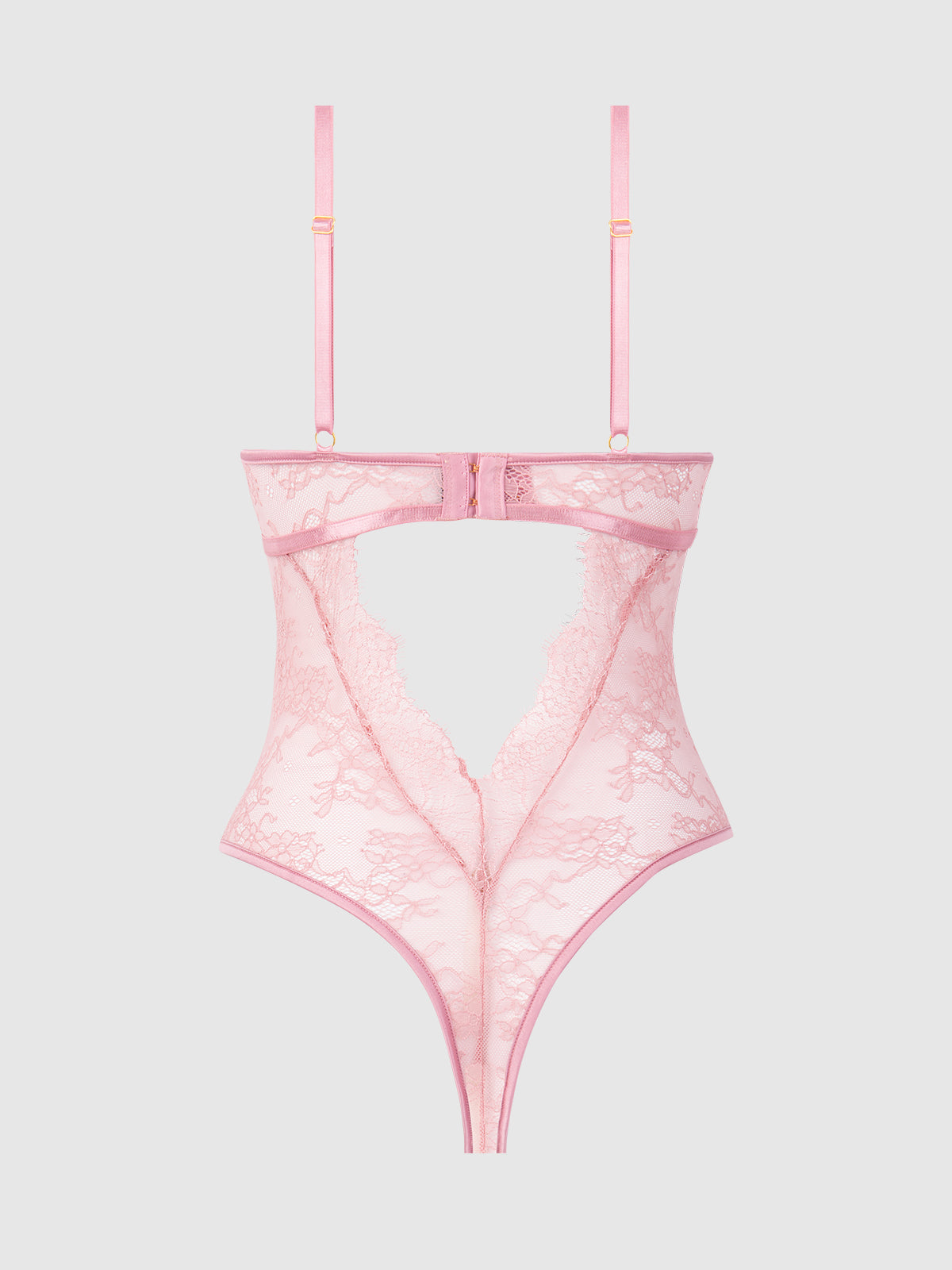 House of Desire Blair Satin & Lace Corseted Underwire Teddy Rose Pink