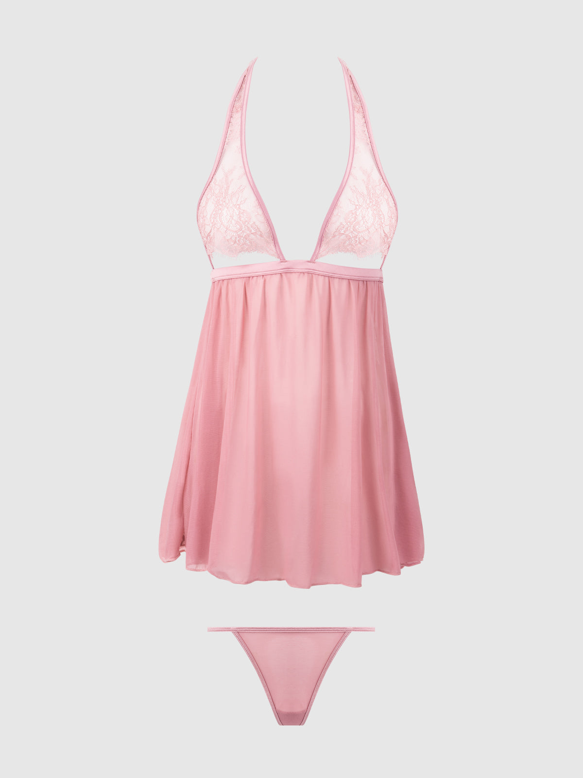 House of Desire Blair Lace & Mesh Open Cup Babydoll & G-String Set Rose Pink