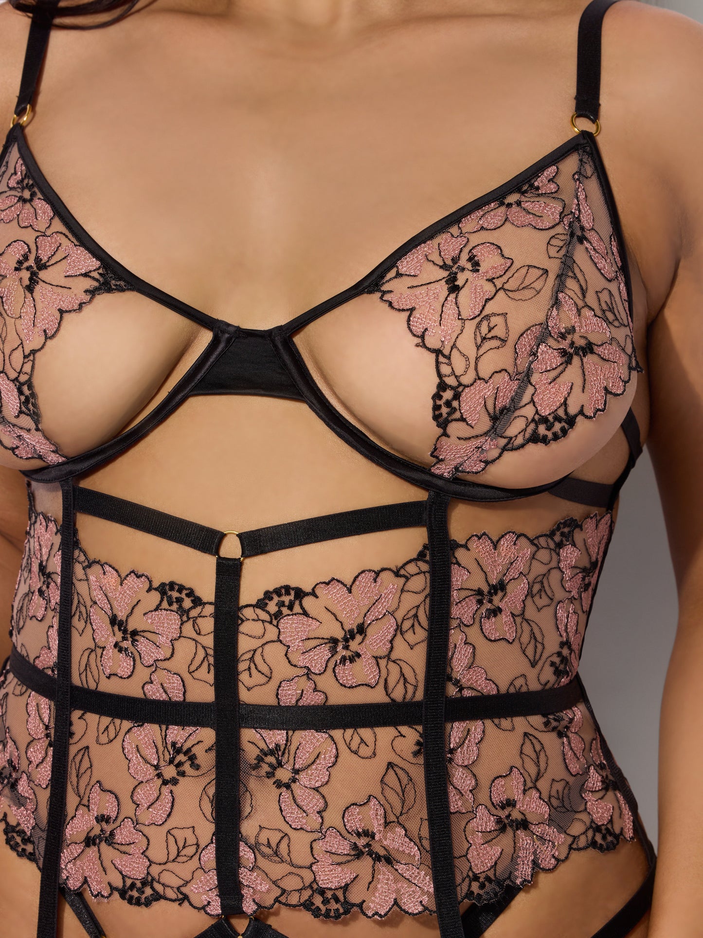 House of Desire Nova Blacklight Glow Lace Corset & Thong Set Black