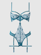 House of Desire Queen Nova Blacklight Glow Lace Teddy Jaded Blue - House of Desire