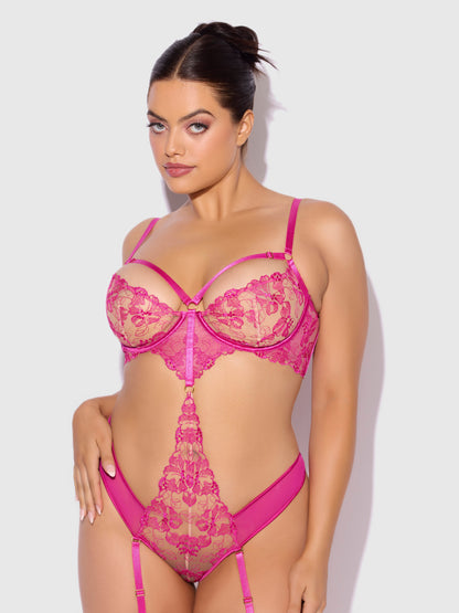 House of Desire Nova Blacklight Glow Lace Teddy Pink Dragon