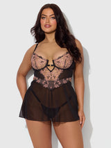 House of Desire Babydoll Set Blacklight Glow Lace Nova Black - House of Desire