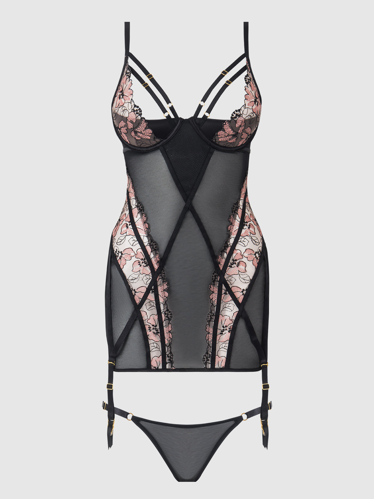 House of Desire Nova Blacklight Glow Lace Chemise Set Black