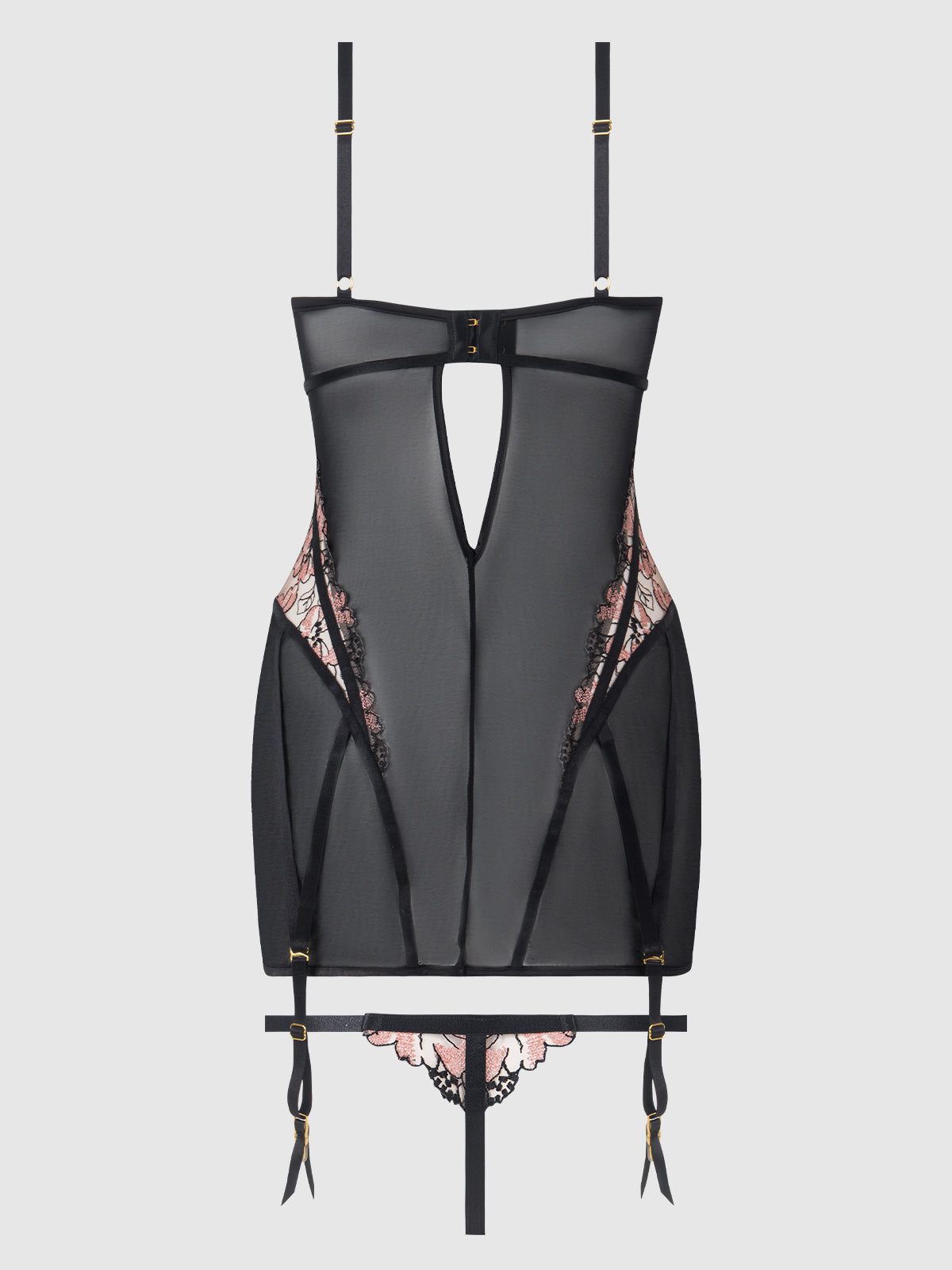 House of Desire Nova Blacklight Glow Lace Chemise Set Black