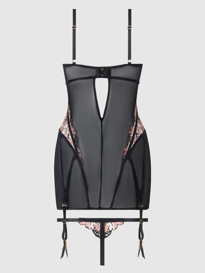 House of Desire Nova Blacklight Glow Lace Chemise Set Black