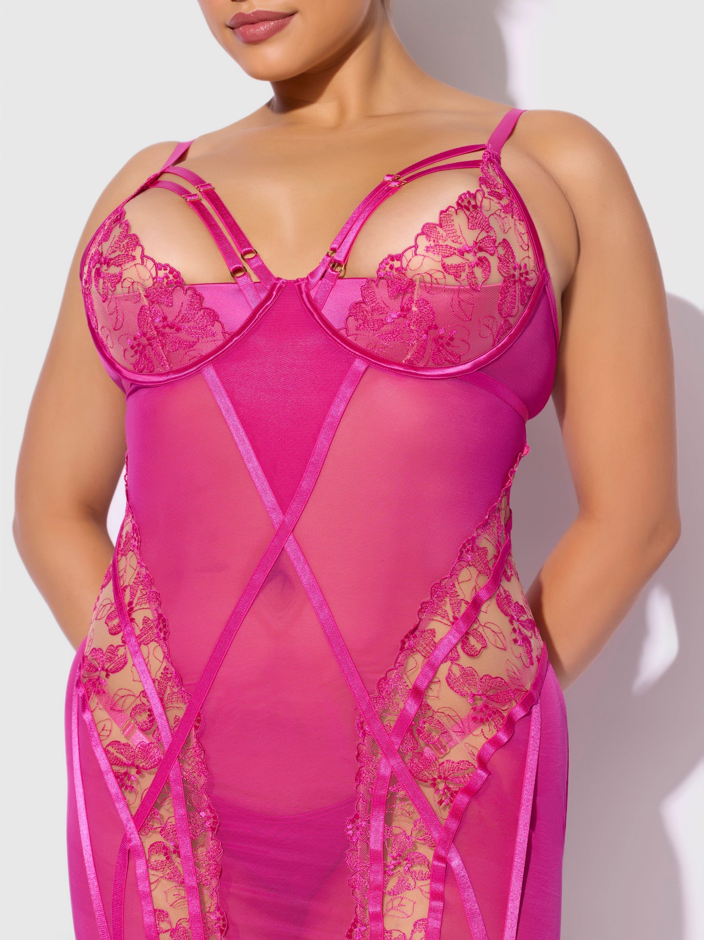 House of Desire Nova Blacklight Glow Lace Chemise Set Pink Dragon