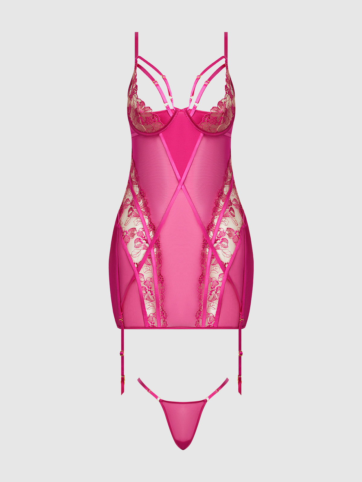 House of Desire Nova Blacklight Glow Lace Chemise Set Pink Dragon
