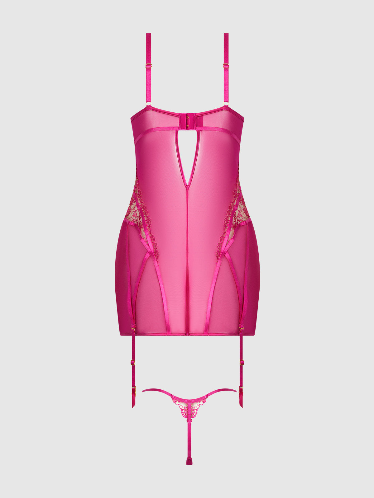 House of Desire Nova Blacklight Glow Lace Chemise Set Pink Dragon