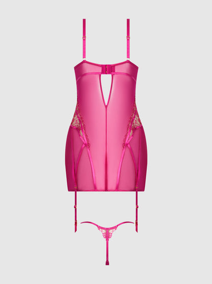 House of Desire Nova Blacklight Glow Lace Chemise Set Pink Dragon