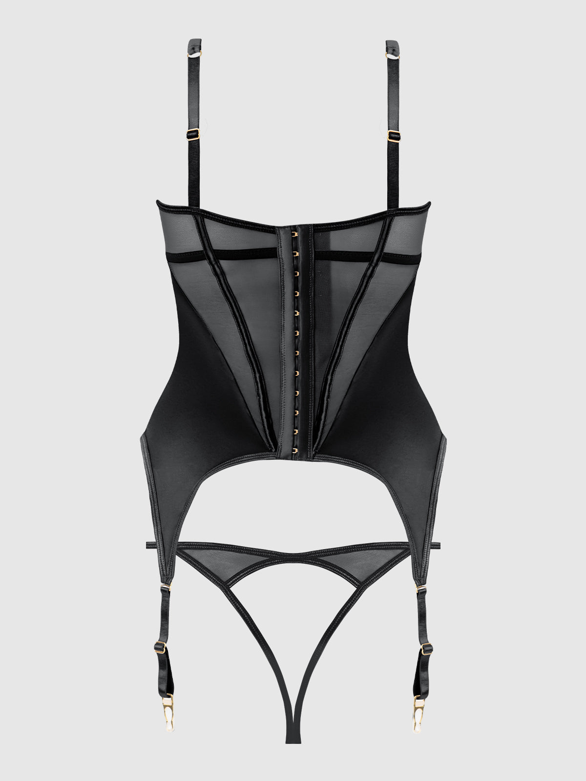 House of Desire Raquel Mesh & Silky Micro Bustier Set Black