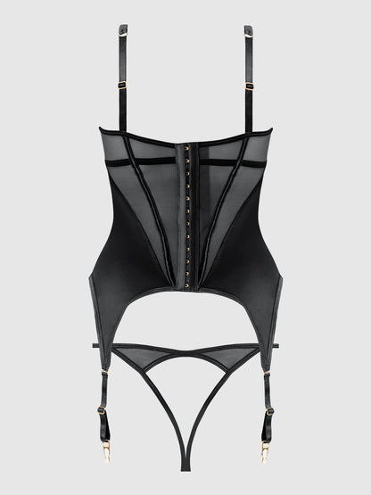 House of Desire Raquel Mesh & Silky Micro Bustier Set Black