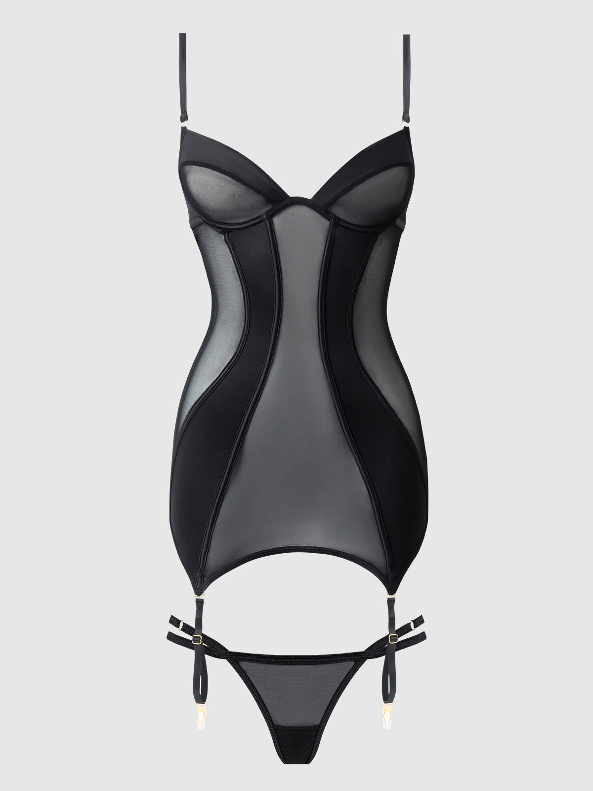 House of Desire Raquel Mesh & Silky Micro Chemise Set Black